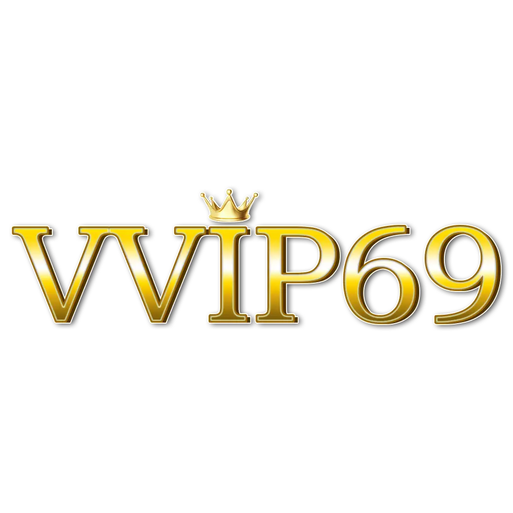 VVIP69 โลโก้ตัวอักษรสีทองพื้นหลังขาว ดีไซน์เรียบหรูสไตล์พรีเมียม สื่อถึงเว็บคาสิโนและสล็อตออนไลน์ระดับวีไอพี